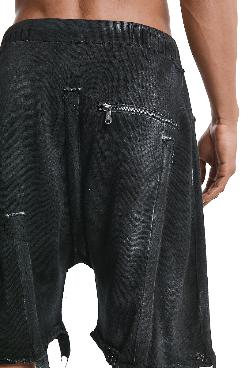 BLACK KNITTED LAYERED PANEL SHORTS
