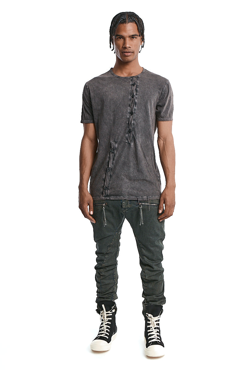 BROWN WASH CROSS-BUTTON TOP