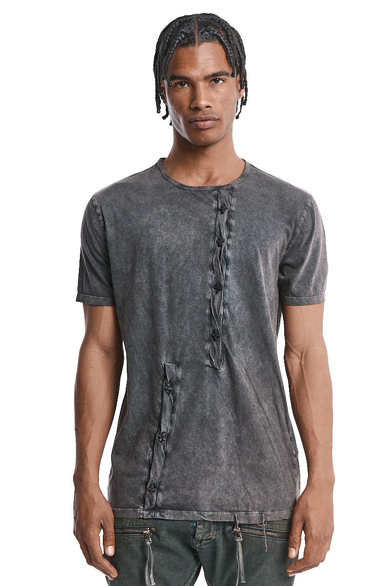 BROWN WASH CROSS-BUTTON TOP