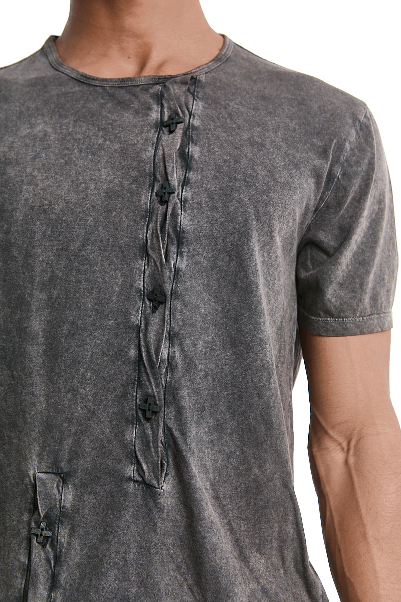 BROWN WASH CROSS-BUTTON TOP