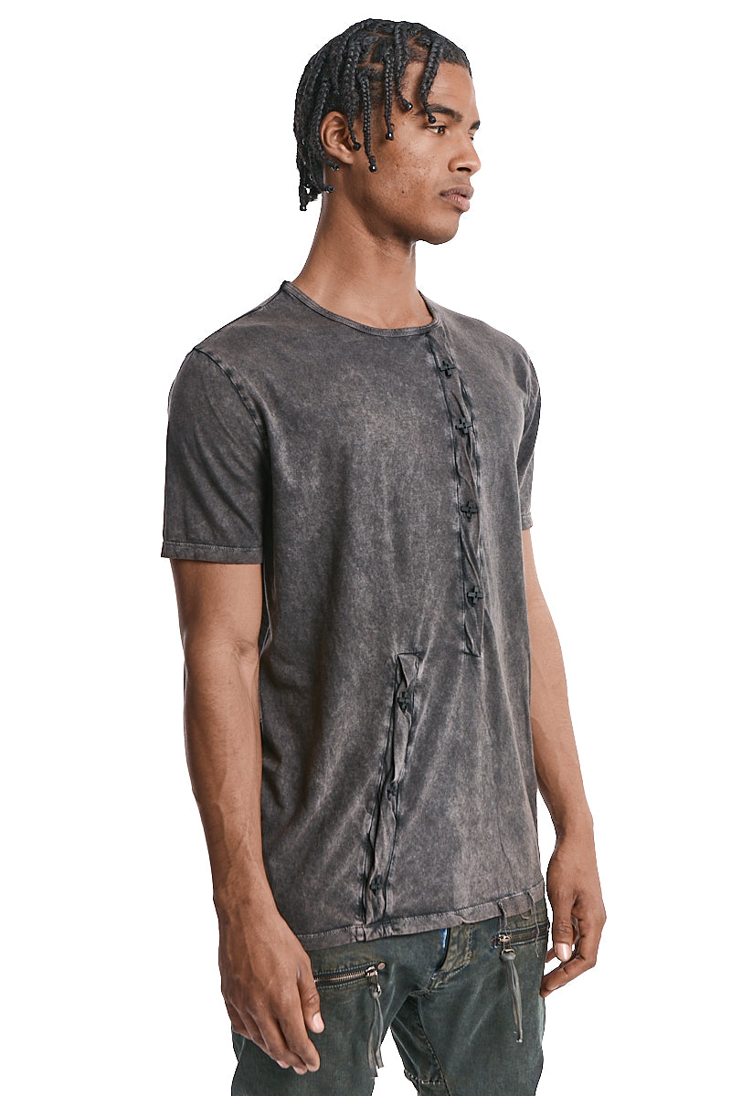 BROWN WASH CROSS-BUTTON TOP
