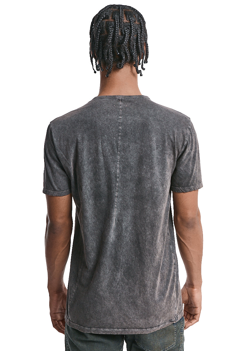 BROWN WASH CROSS-BUTTON TOP