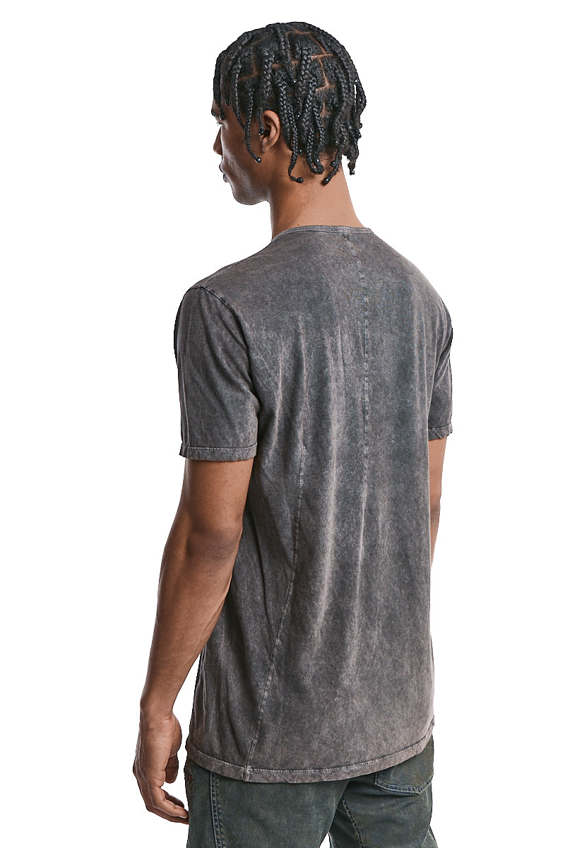 BROWN WASH CROSS-BUTTON TOP