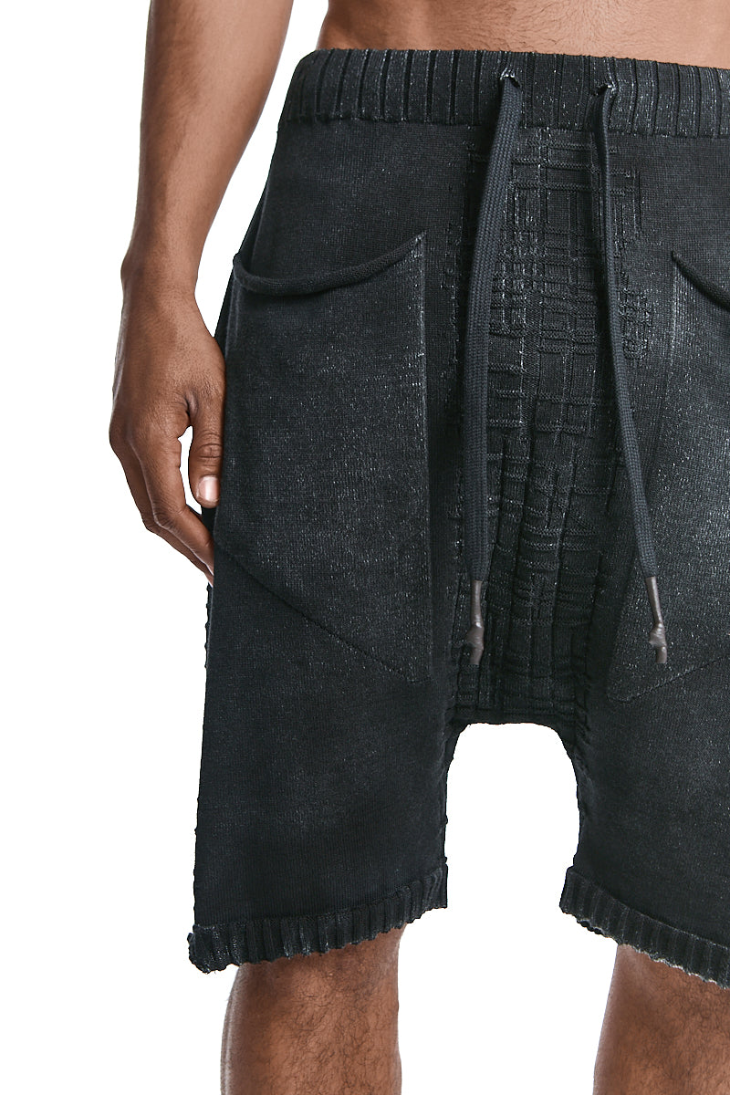 BLACK KNITTED DROP CROTH SHORTS