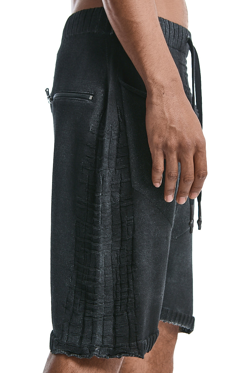 BLACK KNITTED DROP CROTH SHORTS