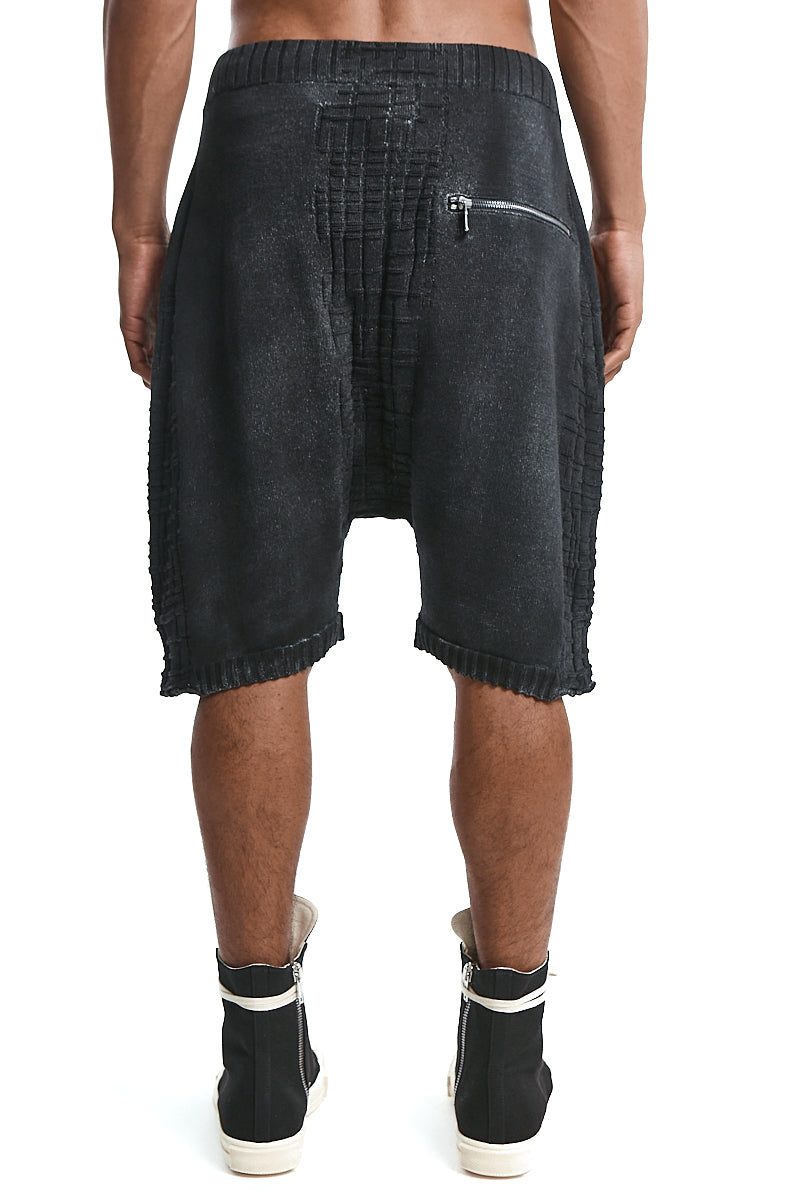 BLACK KNITTED DROP CROTH SHORTS