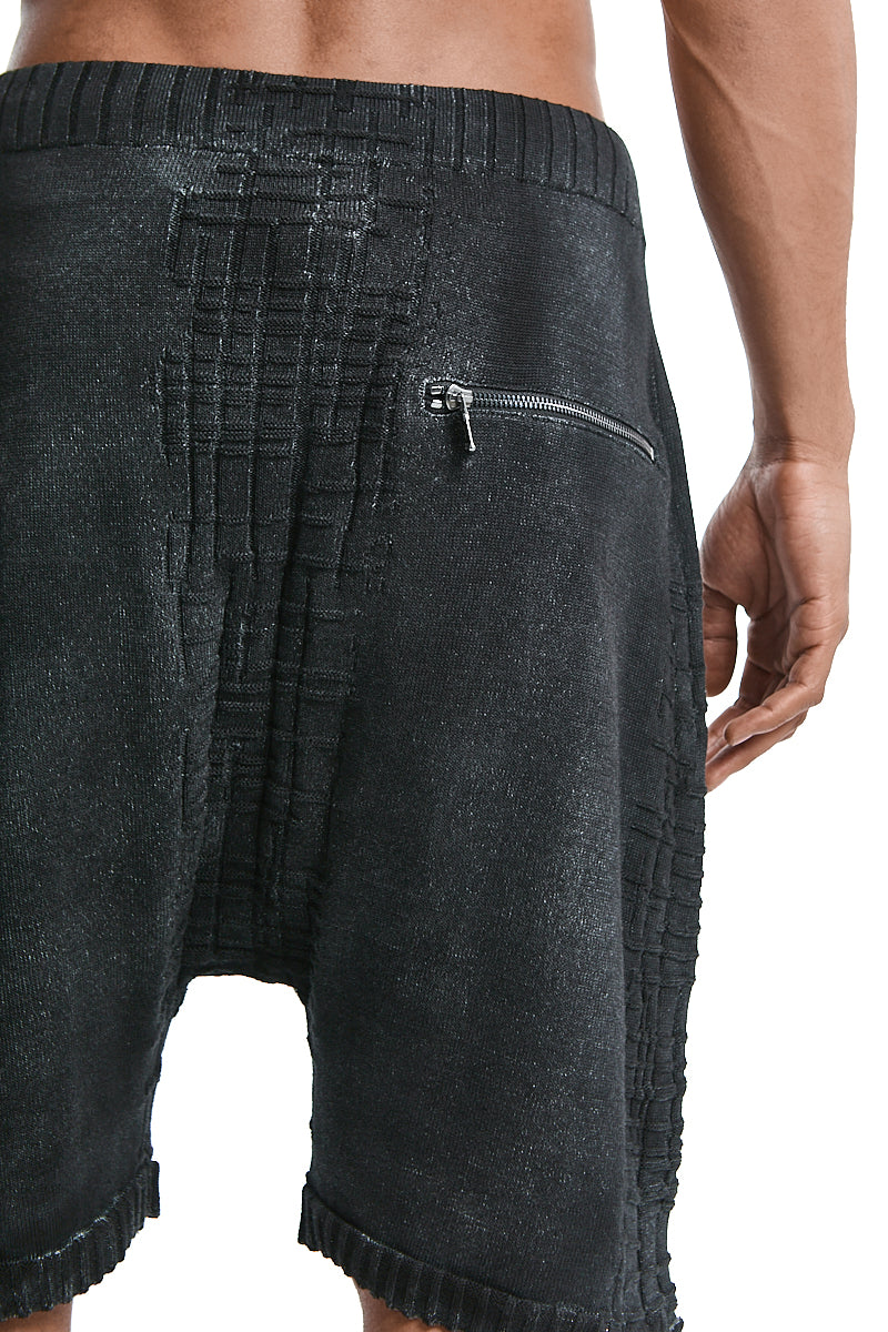 BLACK KNITTED DROP CROTH SHORTS