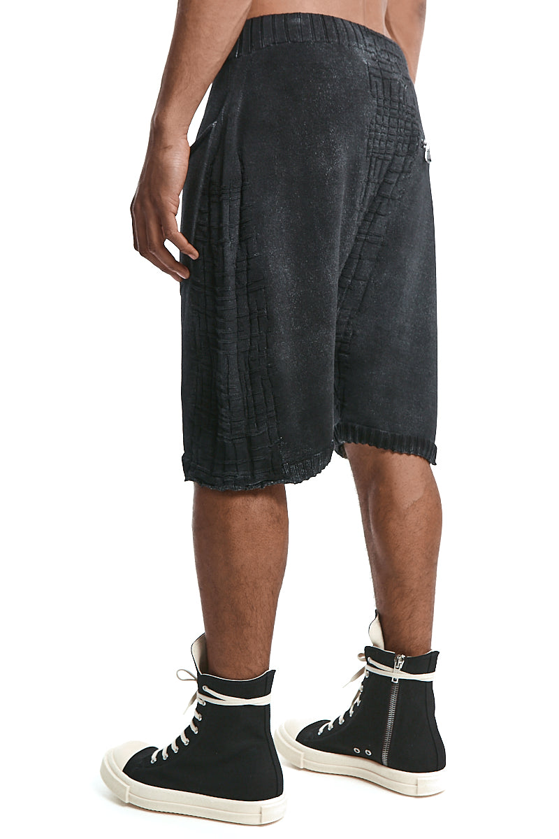 BLACK KNITTED DROP CROTH SHORTS