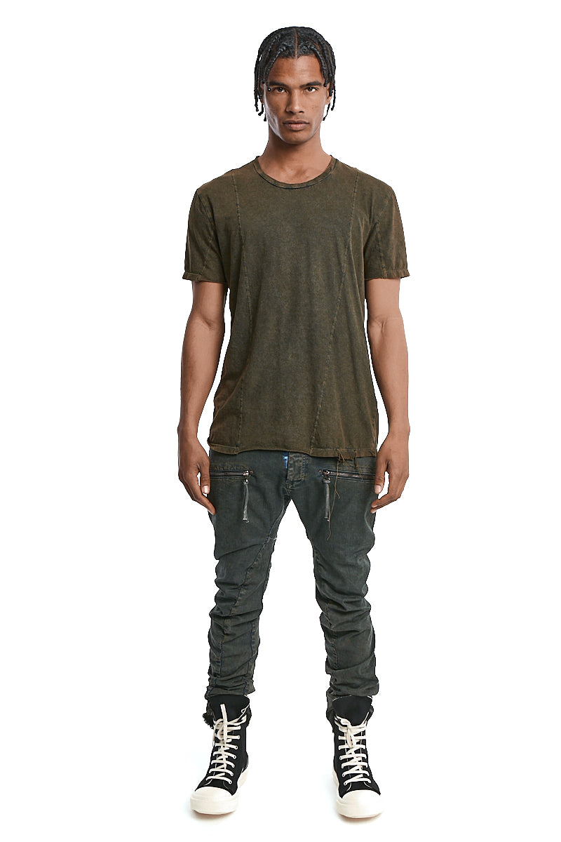 OLIVE WASH DYED STITCHING TEE