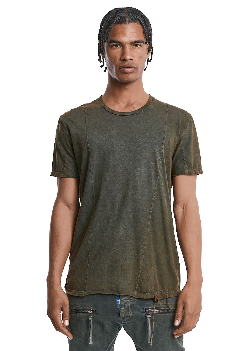 OLIVE WASH DYED STITCHING TEE