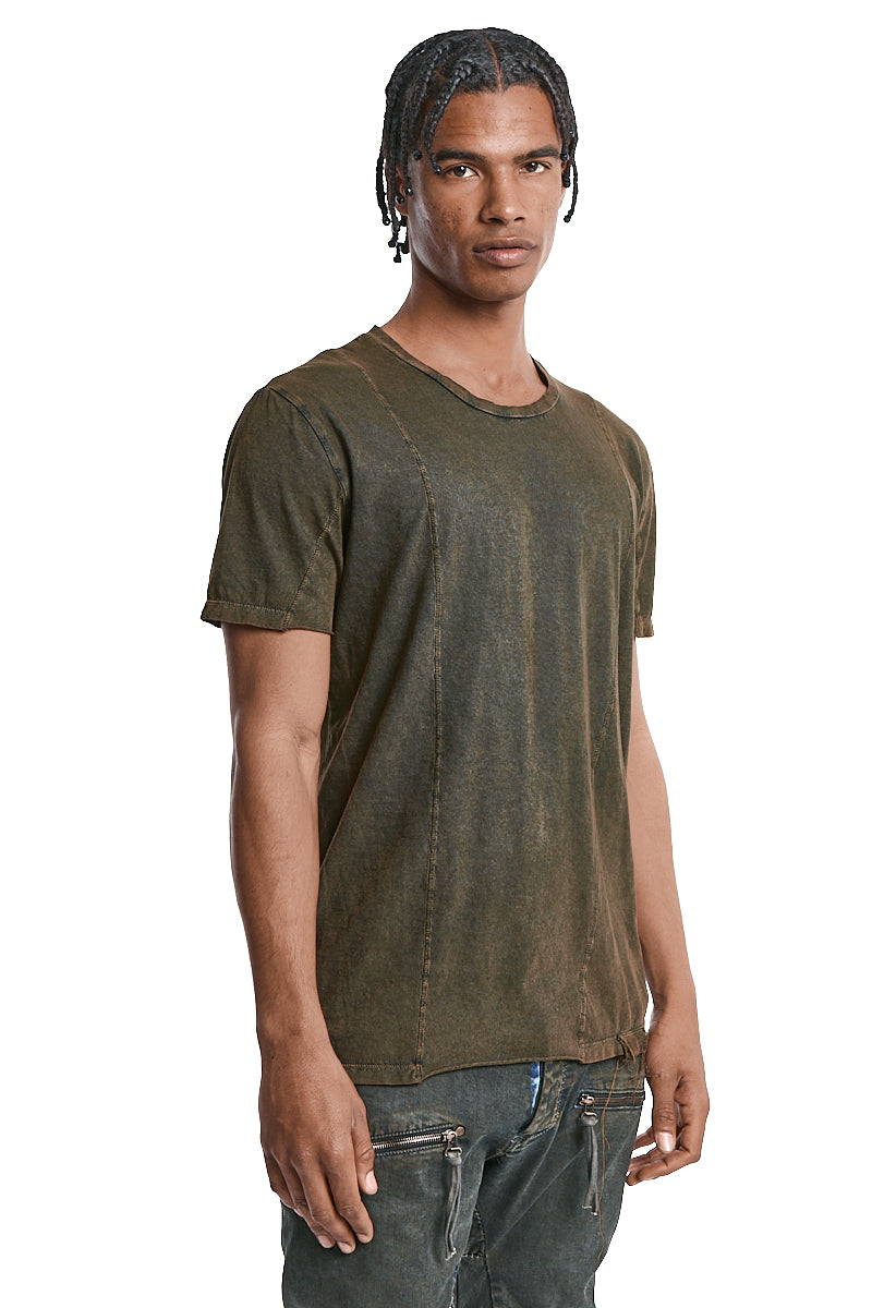 OLIVE WASH DYED STITCHING TEE
