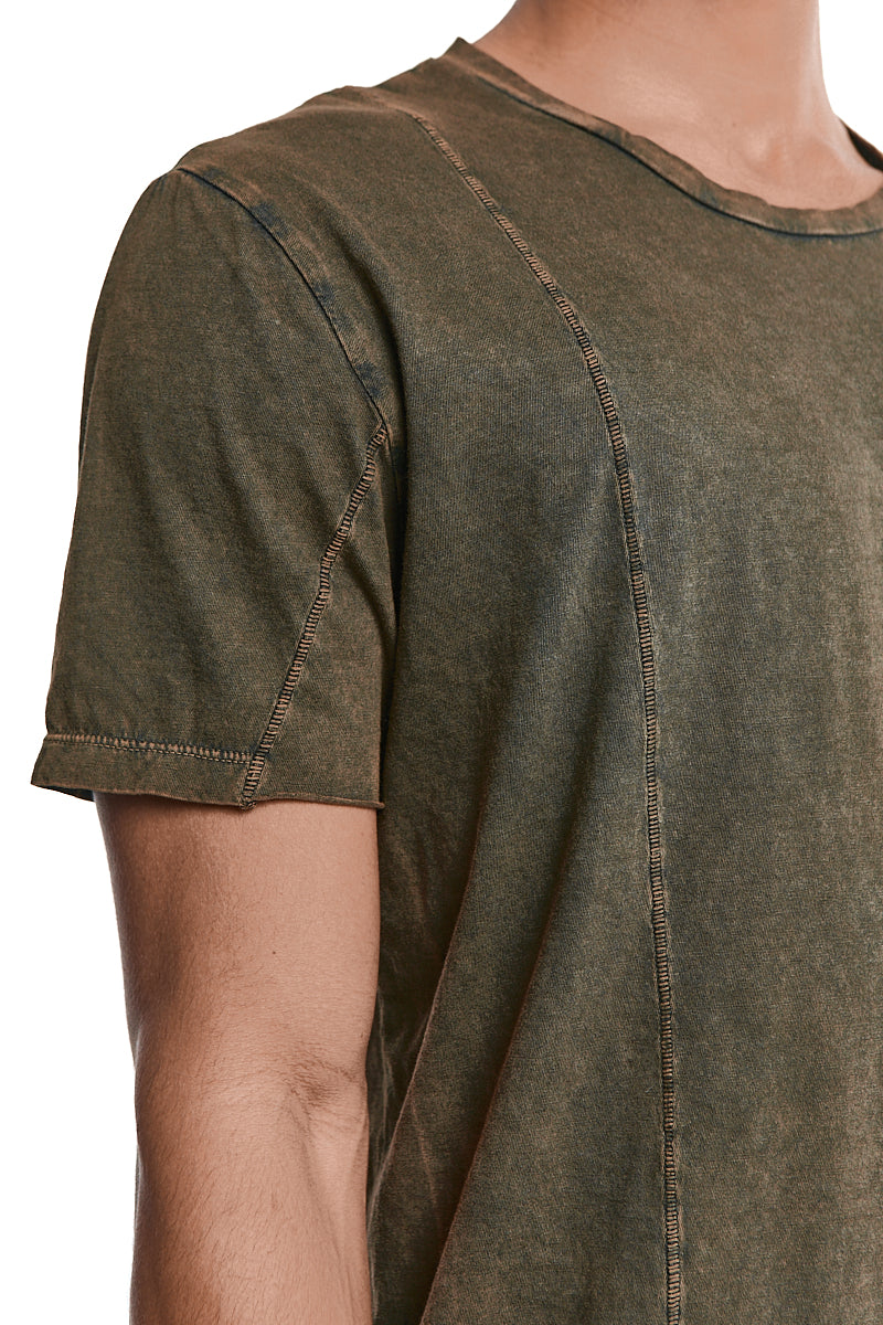 OLIVE WASH DYED STITCHING TEE