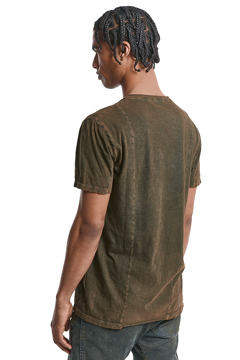 OLIVE WASH DYED STITCHING TEE