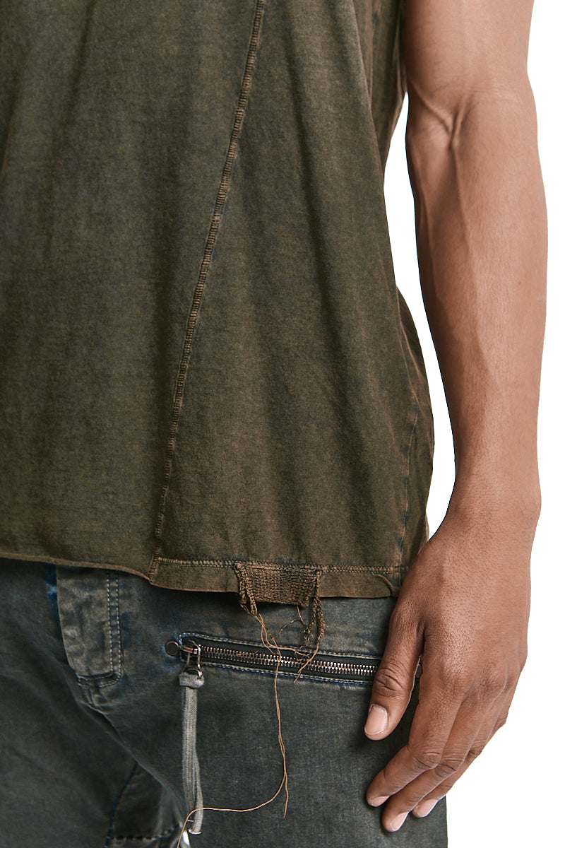 OLIVE WASH DYED STITCHING TEE