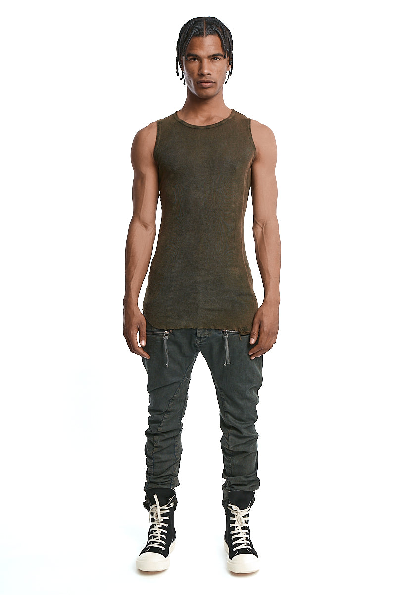 OLIVE WASH LIGHT COTTON SLEEVELESS TOP