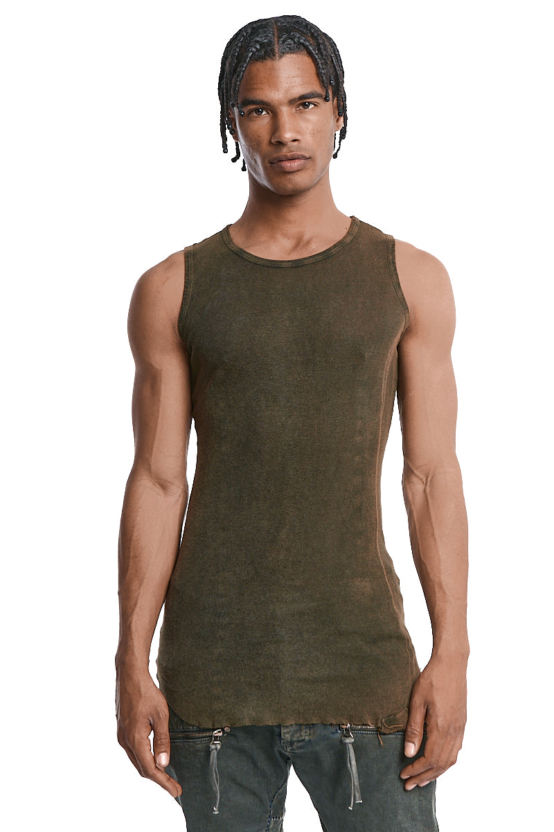 OLIVE WASH LIGHT COTTON SLEEVELESS TOP