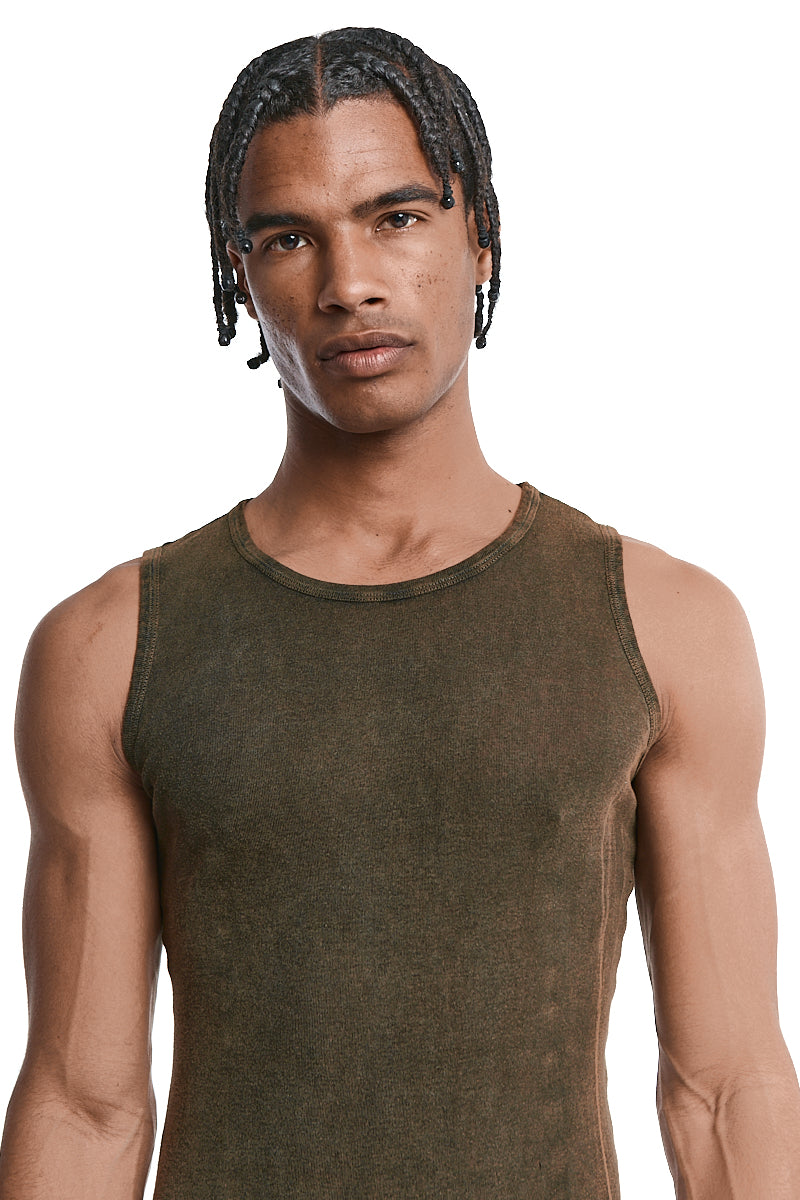 OLIVE WASH LIGHT COTTON SLEEVELESS TOP