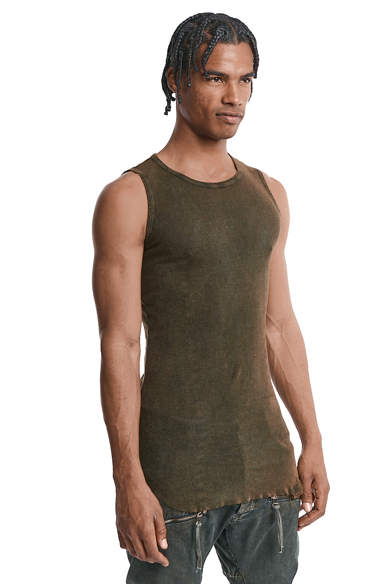 OLIVE WASH LIGHT COTTON SLEEVELESS TOP
