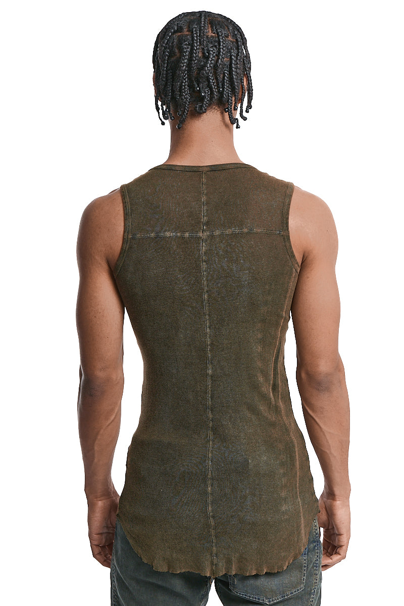 OLIVE WASH LIGHT COTTON SLEEVELESS TOP