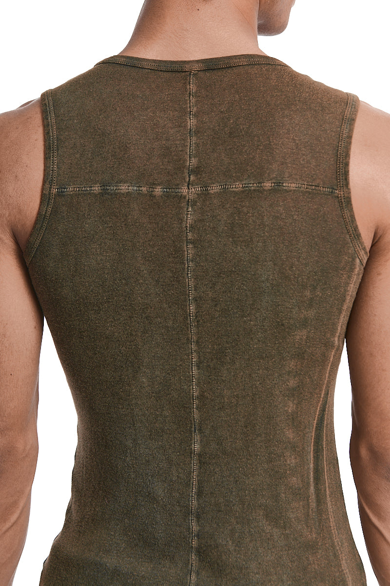 OLIVE WASH LIGHT COTTON SLEEVELESS TOP