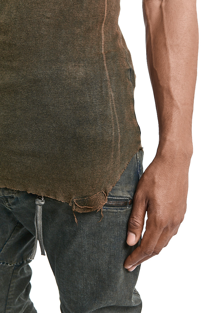 OLIVE WASH LIGHT COTTON SLEEVELESS TOP