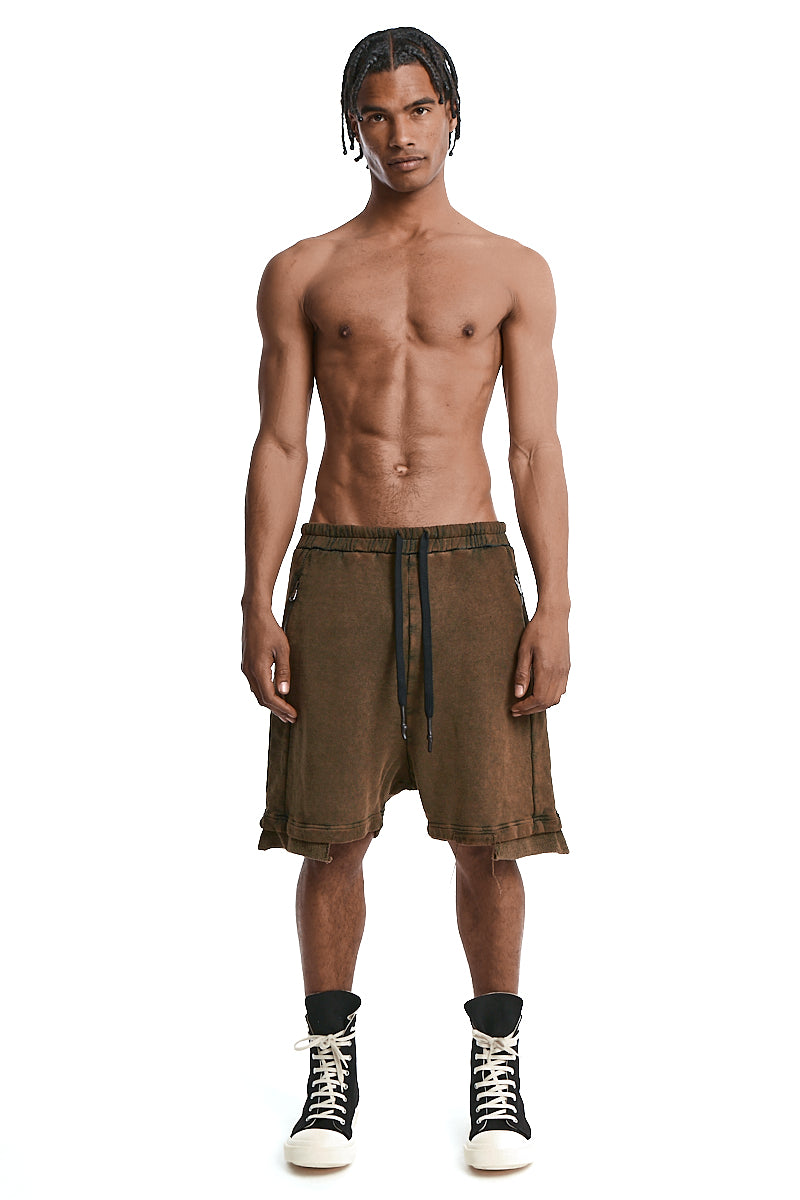OLIVE WASH SWEAT DROP CROTH SHORTS