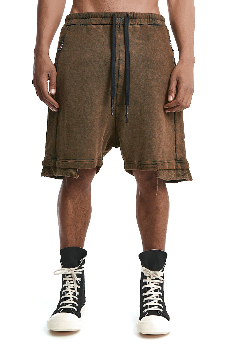 OLIVE WASH SWEAT DROP CROTH SHORTS