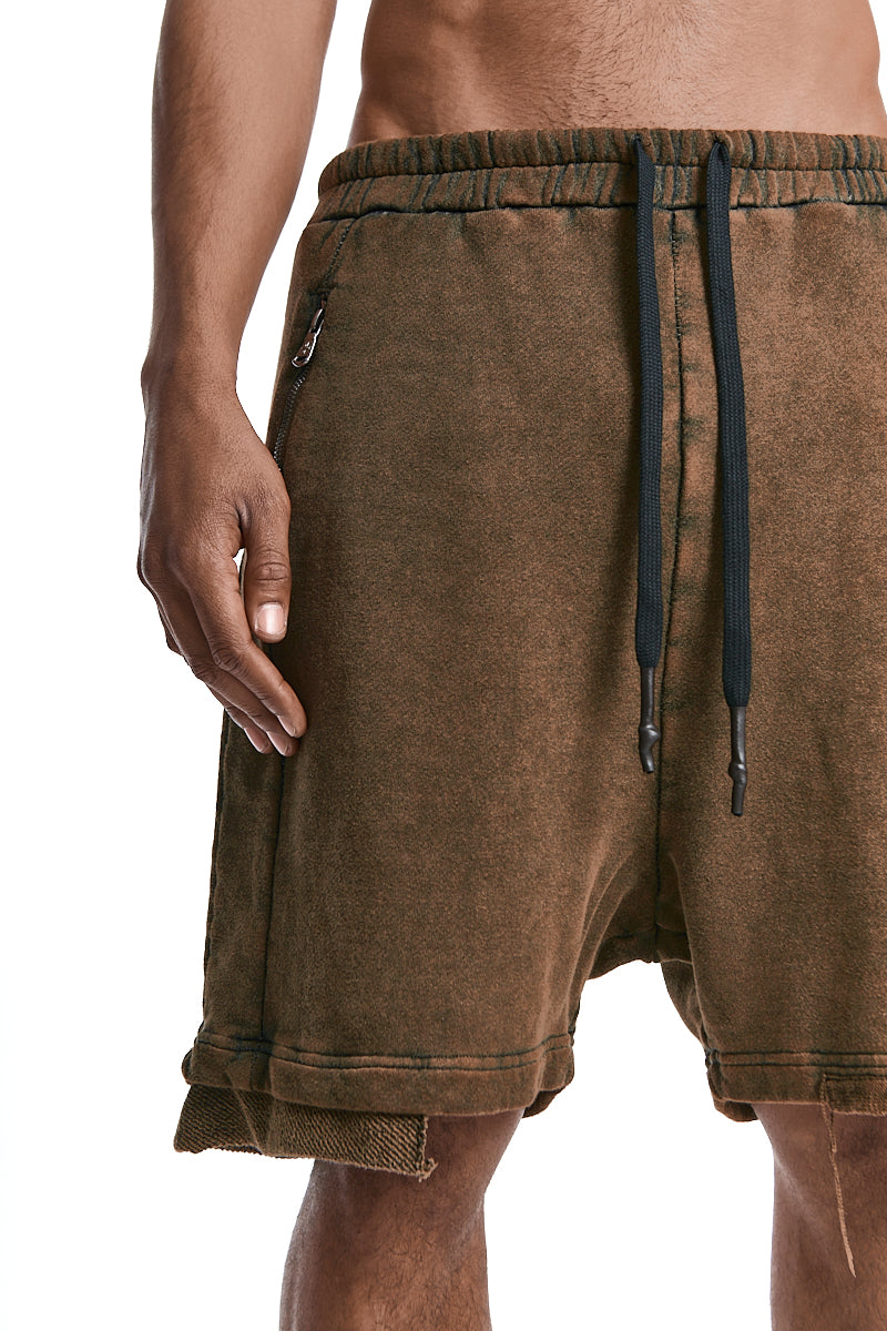 OLIVE WASH SWEAT DROP CROTH SHORTS