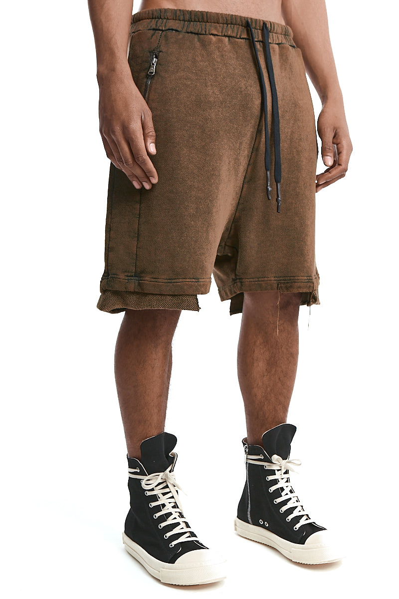 OLIVE WASH SWEAT DROP CROTH SHORTS