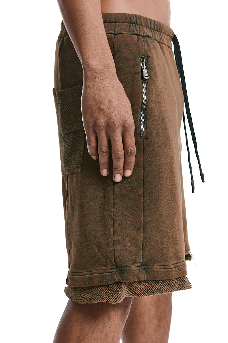 OLIVE WASH SWEAT DROP CROTH SHORTS