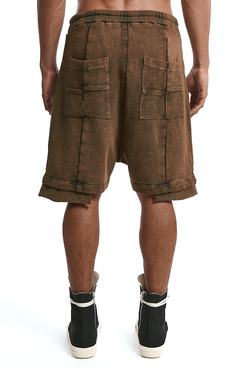OLIVE WASH SWEAT DROP CROTH SHORTS