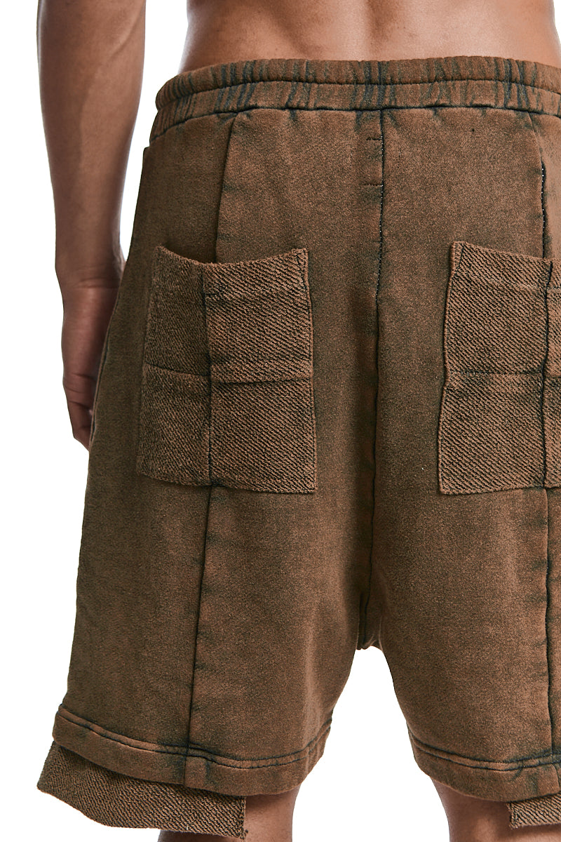 OLIVE WASH SWEAT DROP CROTH SHORTS