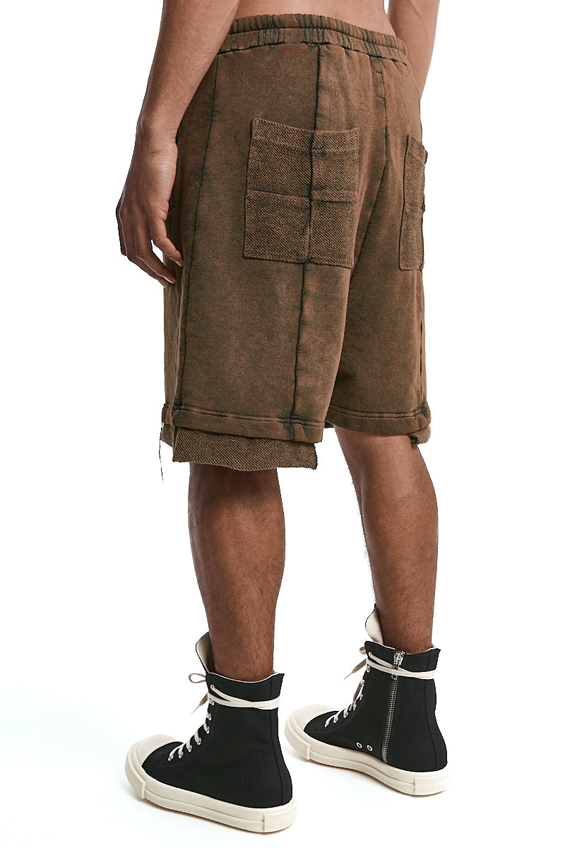 OLIVE WASH SWEAT DROP CROTH SHORTS