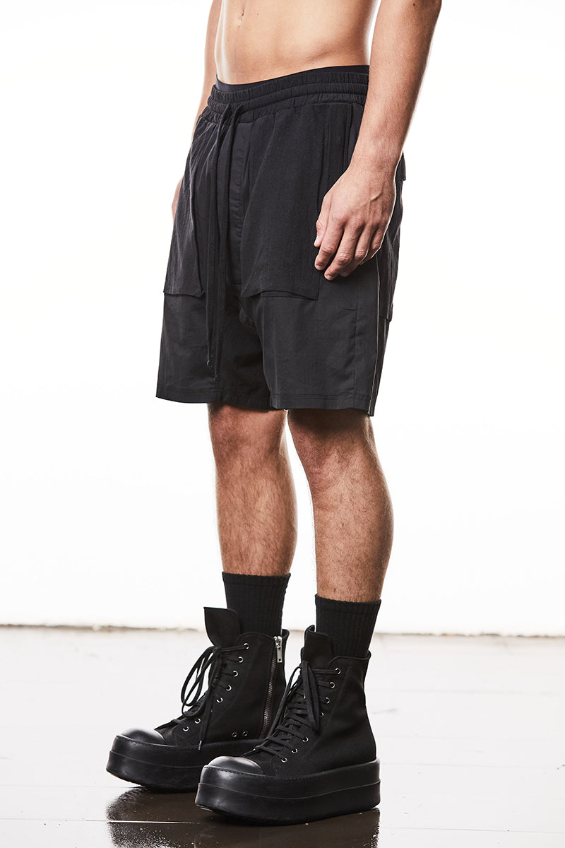 BLACK MATMIX DROP CROTCH SHORTS
