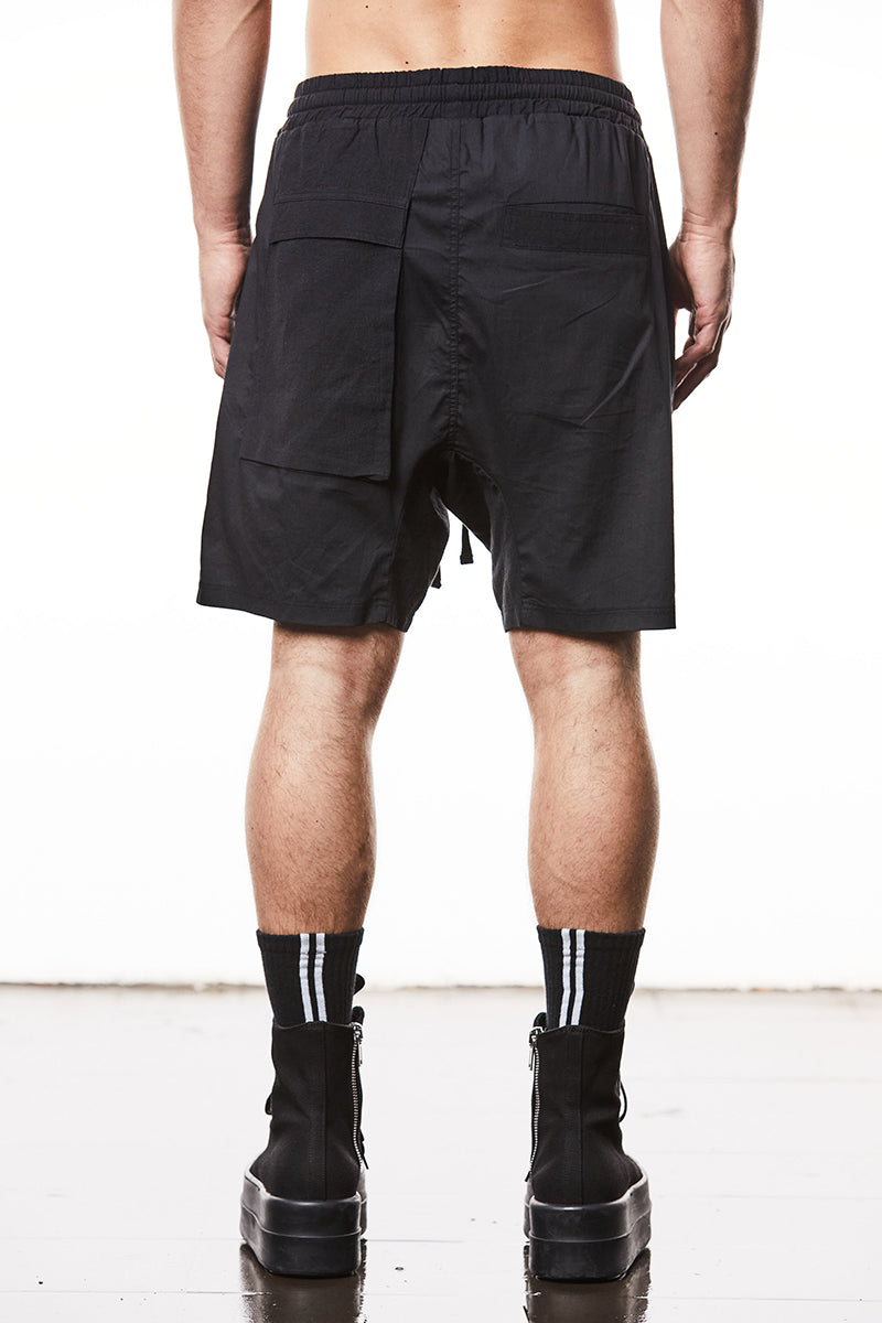 BLACK MATMIX DROP CROTCH SHORTS