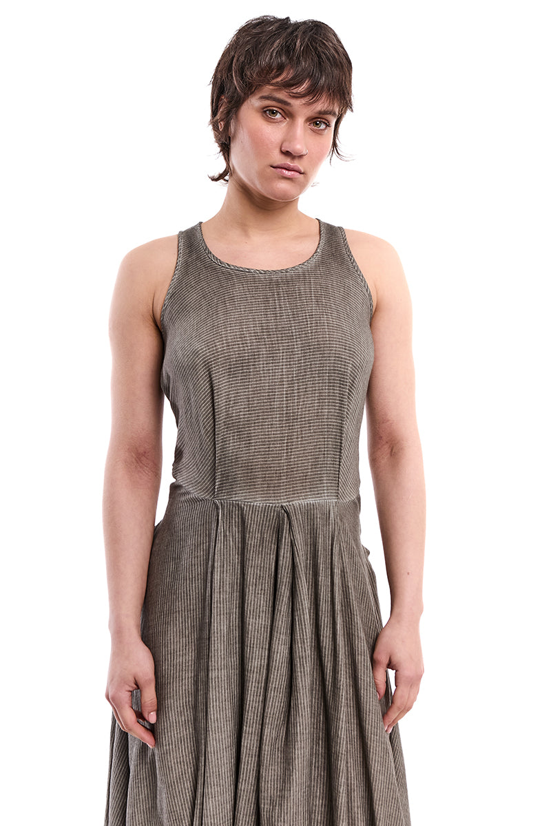 SAND OLD DYED SLEEVE-TIE DECONSTRUCTED DRESS