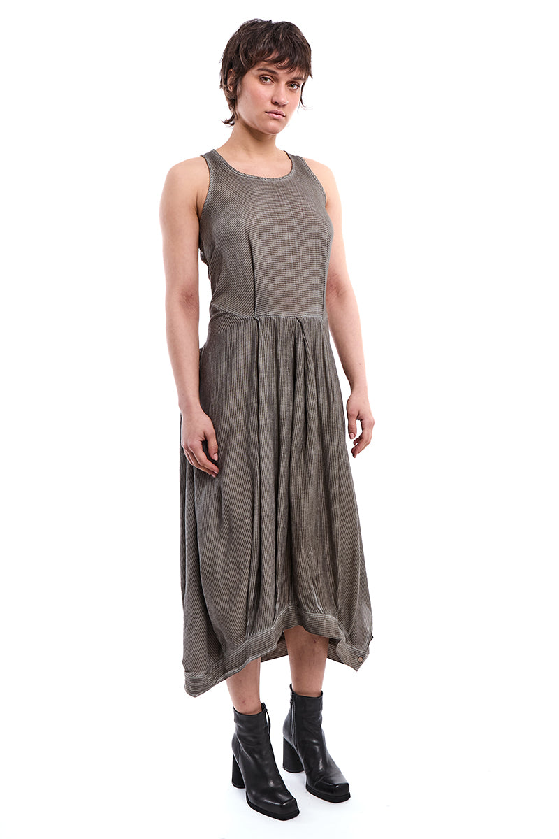 SAND OLD DYED SLEEVE-TIE DECONSTRUCTED DRESS