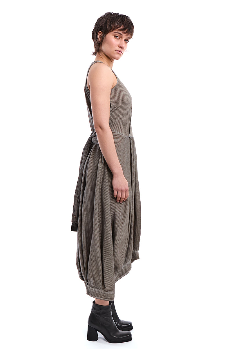 SAND OLD DYED SLEEVE-TIE DECONSTRUCTED DRESS