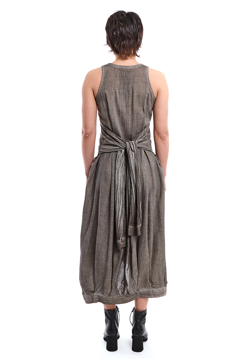 SAND OLD DYED SLEEVE-TIE DECONSTRUCTED DRESS