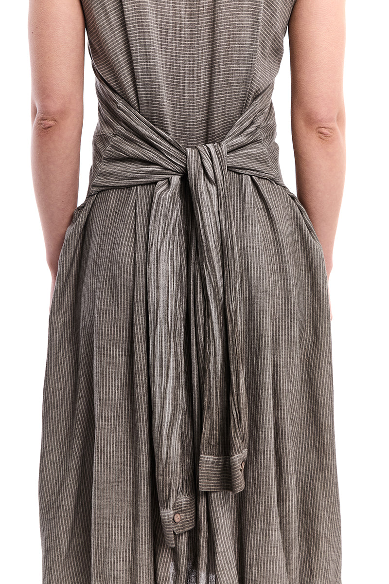 SAND OLD DYED SLEEVE-TIE DECONSTRUCTED DRESS