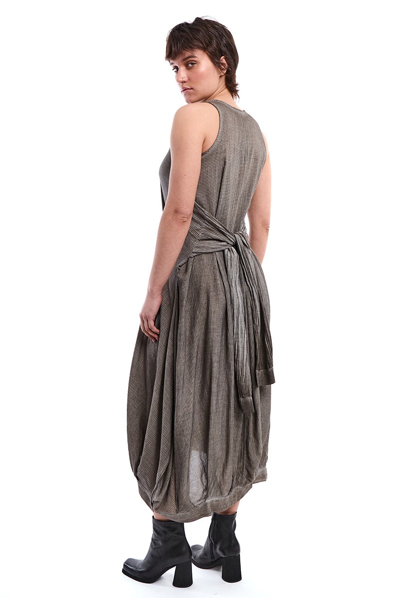 SAND OLD DYED SLEEVE-TIE DECONSTRUCTED DRESS