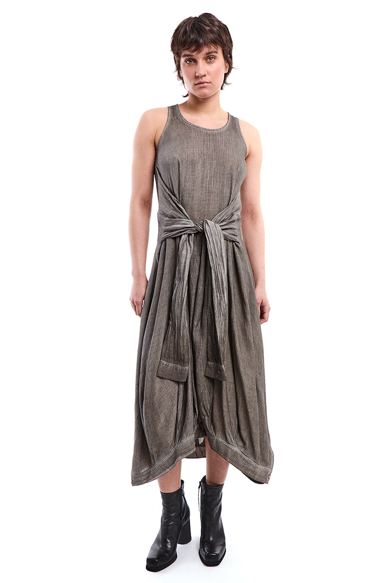 SAND OLD DYED SLEEVE-TIE DECONSTRUCTED DRESS