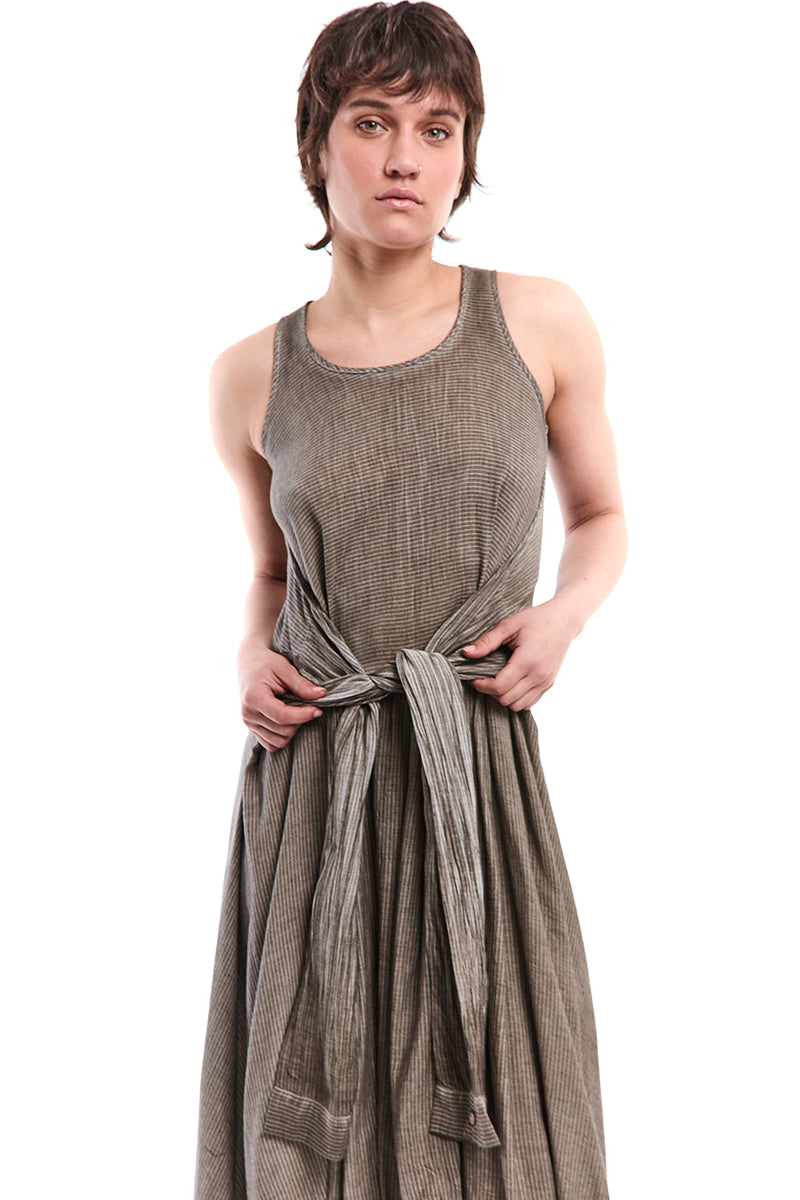 SAND OLD DYED SLEEVE-TIE DECONSTRUCTED DRESS