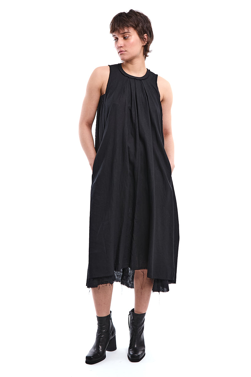 BLACK SLEEVE-TIE DECONSTRUCTED DRESS