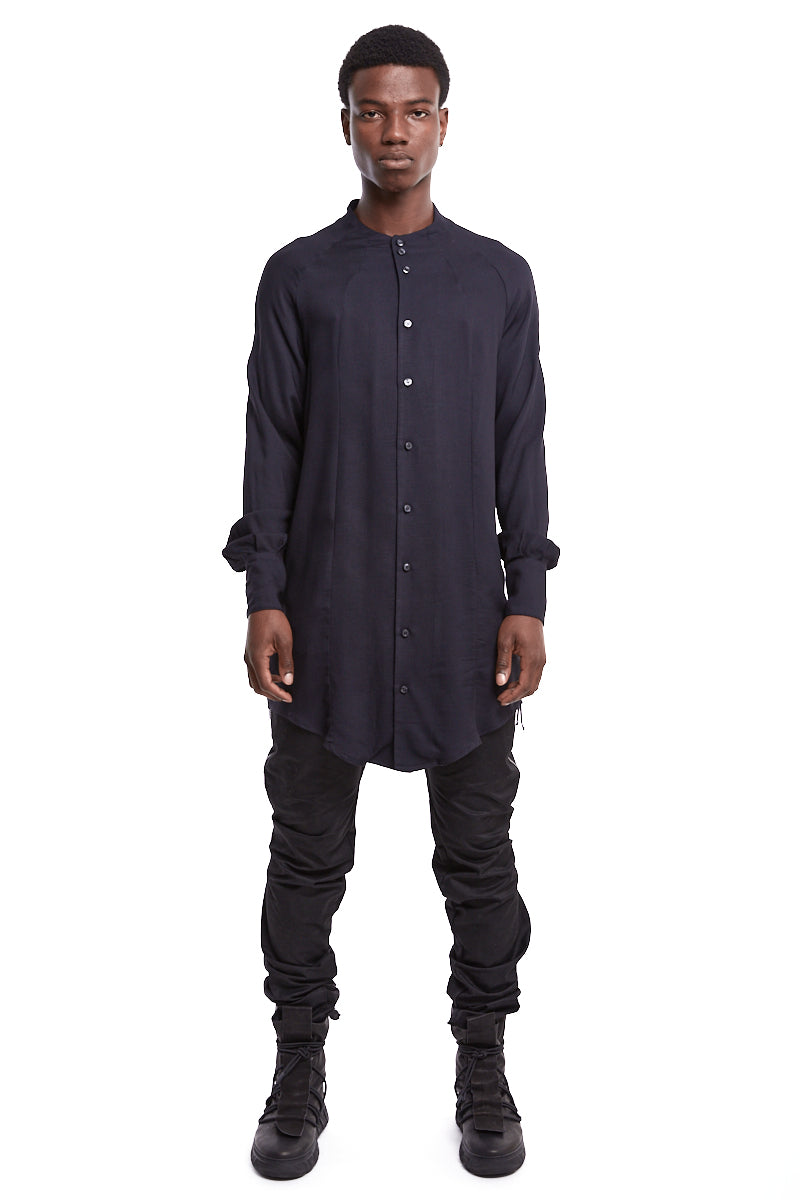 BLACK LONG WOOL BLEND SHIRT