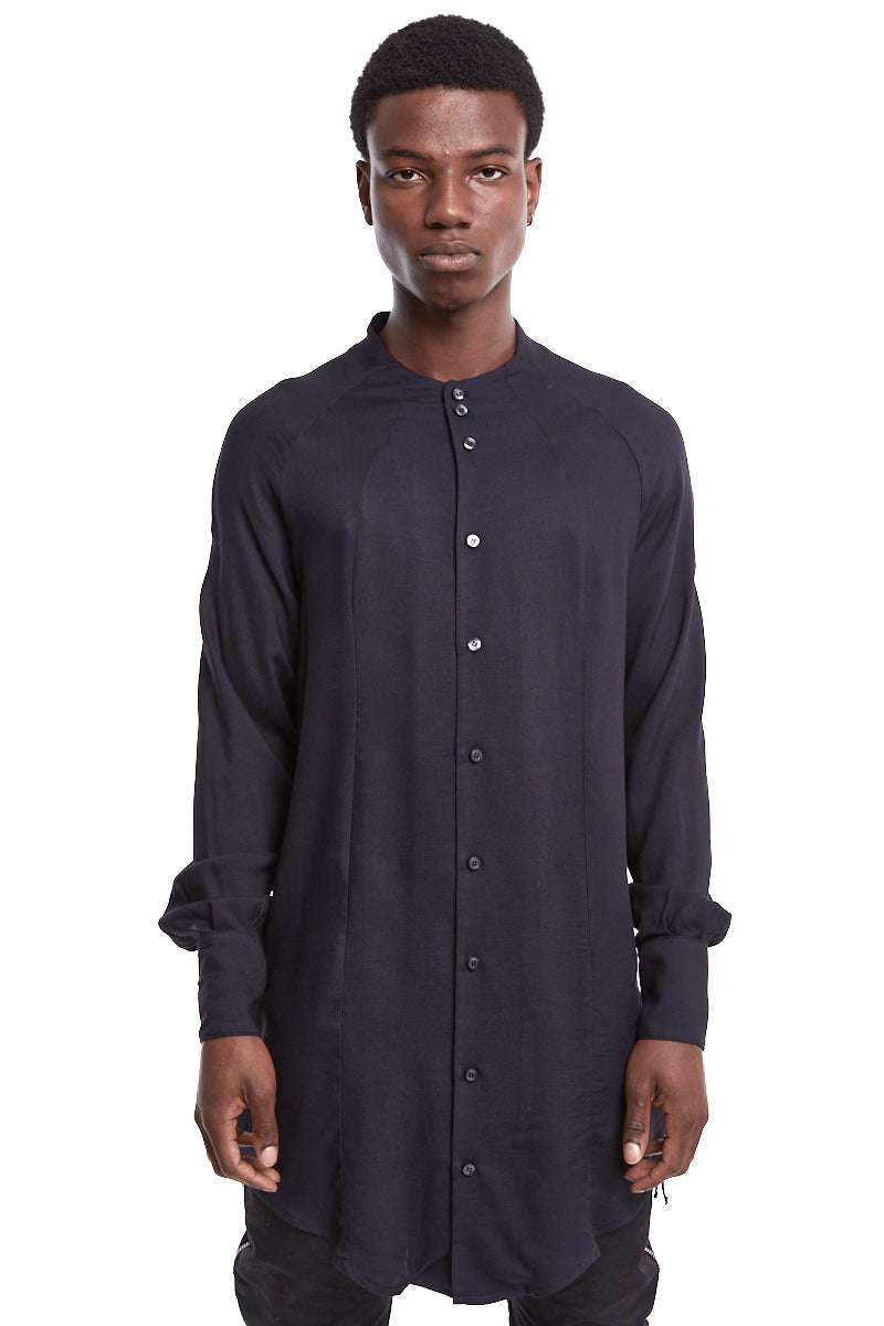 BLACK LONG WOOL BLEND SHIRT