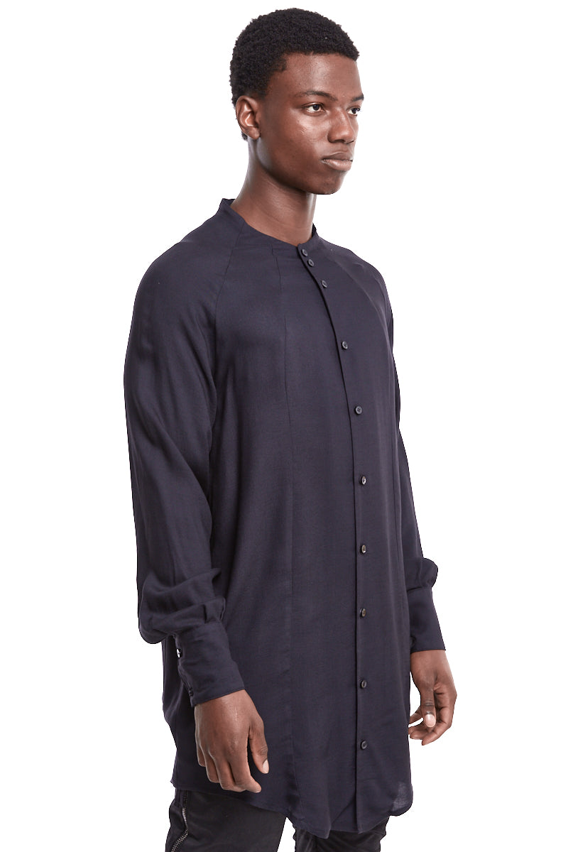 BLACK LONG WOOL BLEND SHIRT