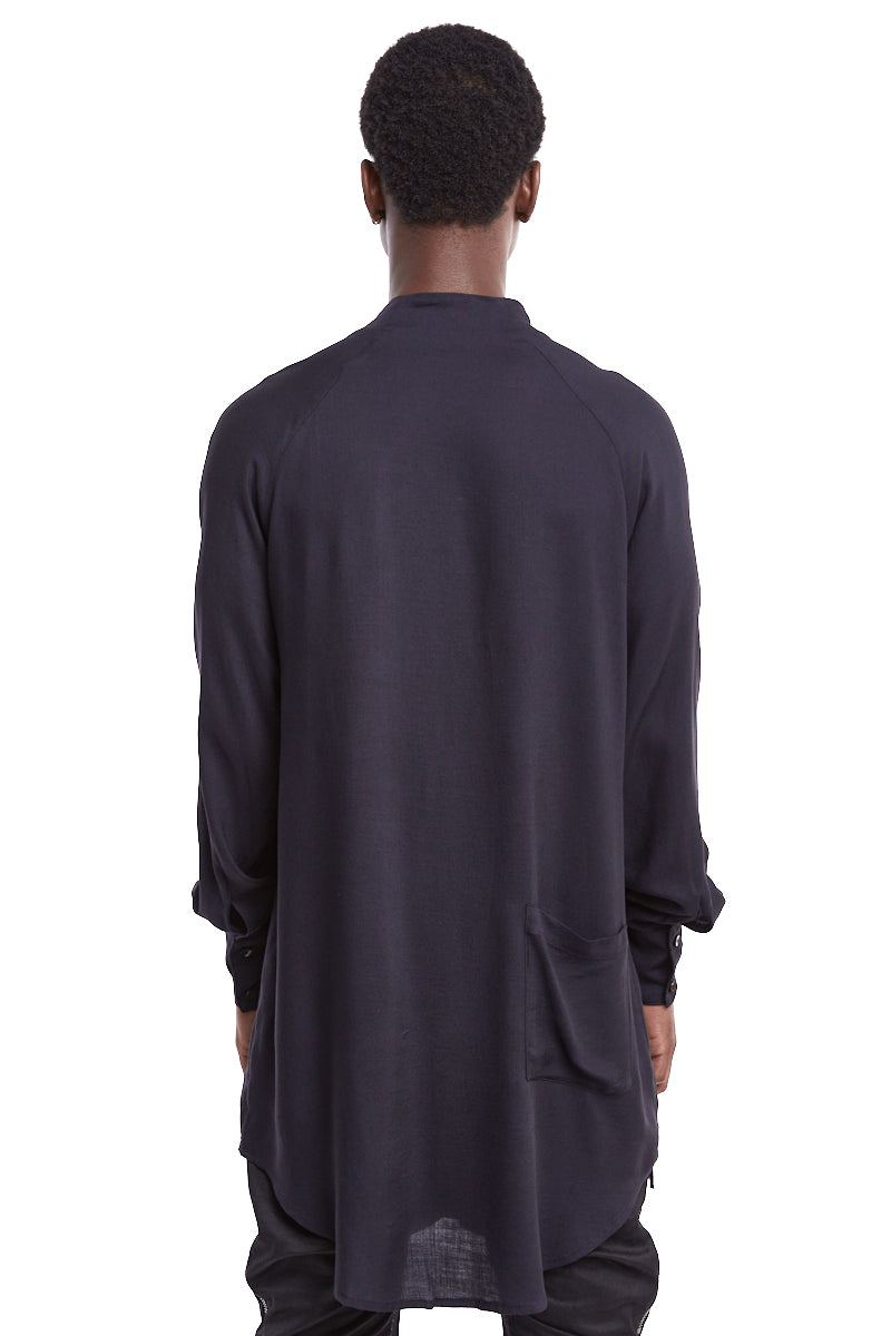 BLACK LONG WOOL BLEND SHIRT