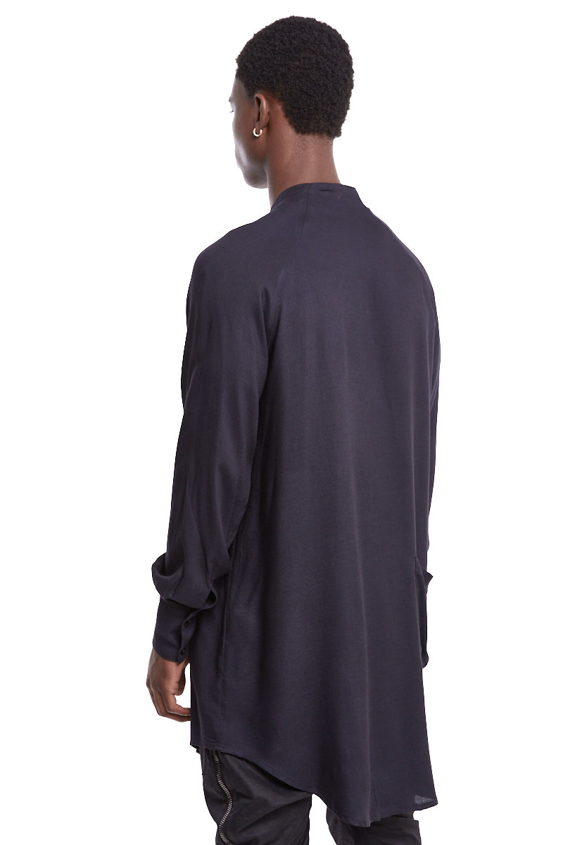 BLACK LONG WOOL BLEND SHIRT