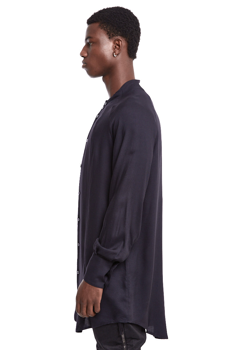 BLACK LONG WOOL BLEND SHIRT